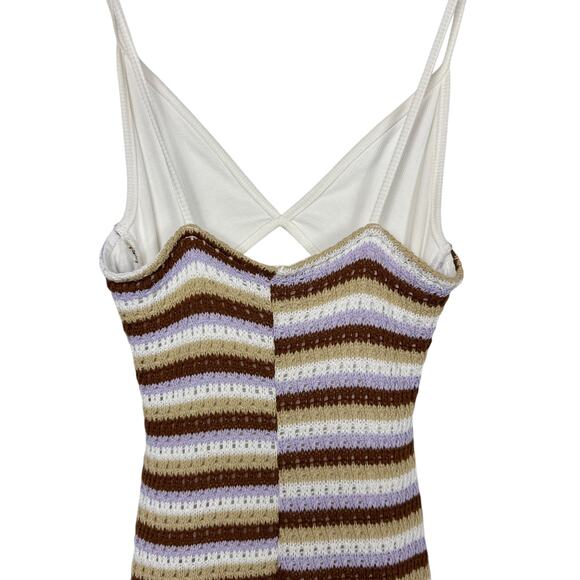 ASOS Crochet Maxi Dress Striped Size‎ 4 White Brown Purple 70s Retro Cut Out - Picture 5 of 9